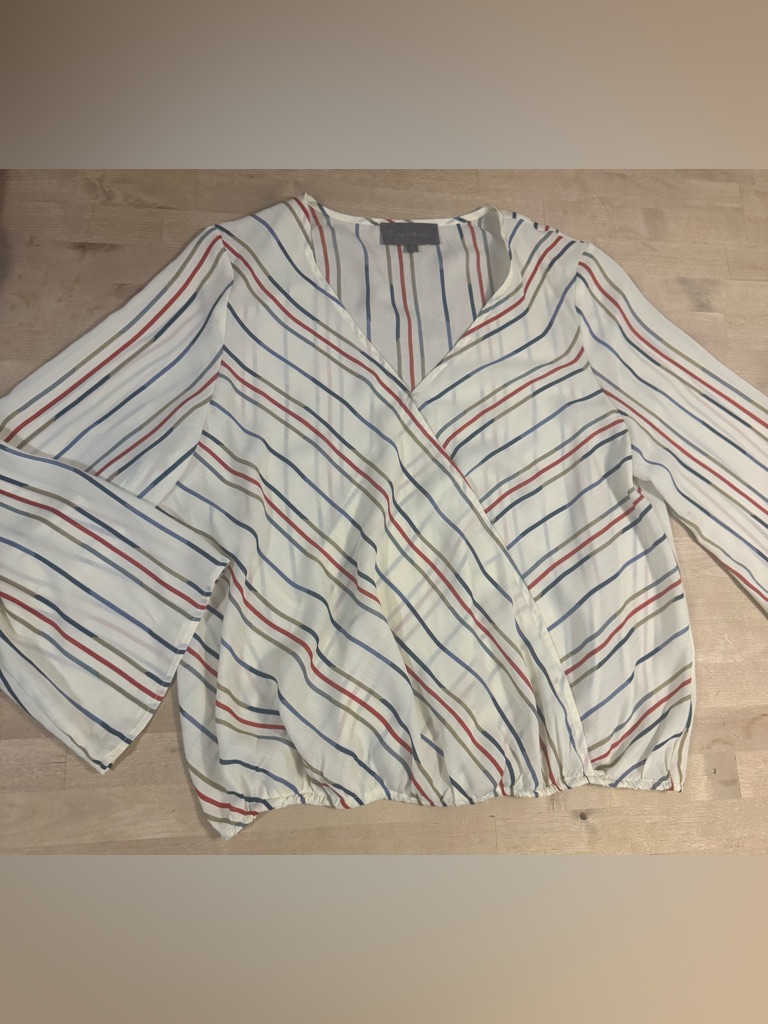 Sunday In Brooklyn Cream Faux Wrap Striped Blouse